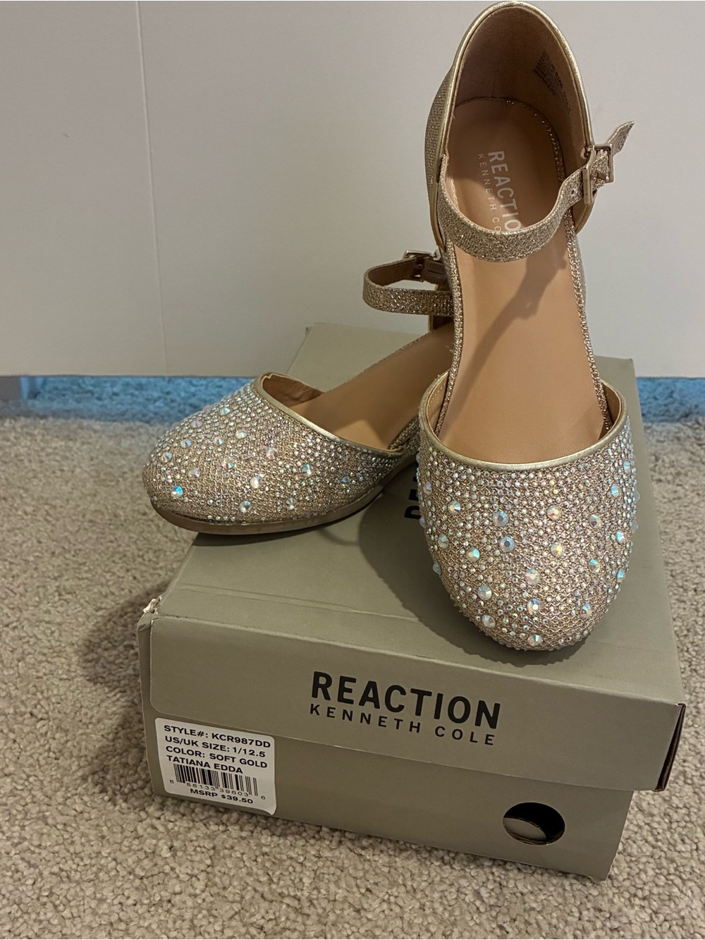 Reaction Kenneth Cole Gold Jeweled Ankle-Strap Girls Wedge Dress Shoe